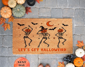 Let's Get Halloweird- Dancing Skeletons Doormat, Spooky Season, Trendy Halloween, Fall Home Decor