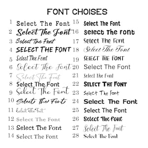 May include: A list of 28 different font choices for a design project. Each font is displayed with the text "Select The Font" in the chosen font style.
