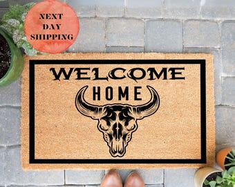 Western Bull Skull Welcome Doormat, Cowboy Decor