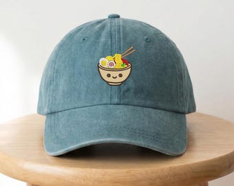 Ramen Bowl Design Hat, Embroidered Baseball Cap, Aesthetic Food Hat, Noodle Lover Gift Hat, Japanese Unisex Embroidery Hat, Casual Anime Hat