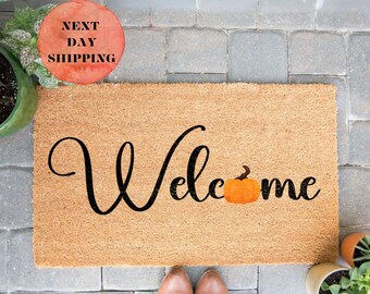 Fall Pumpkin Welcome Mat, Halloween Decor, Coconut Fiber Doormat