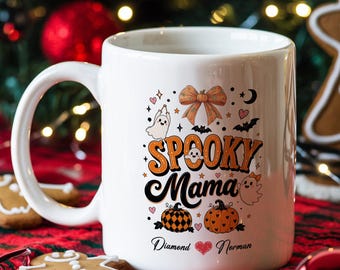Mug « Maman Effrayante », Mug d'Halloween personnalisé, Mug à café en céramique, Cadeau pour maman