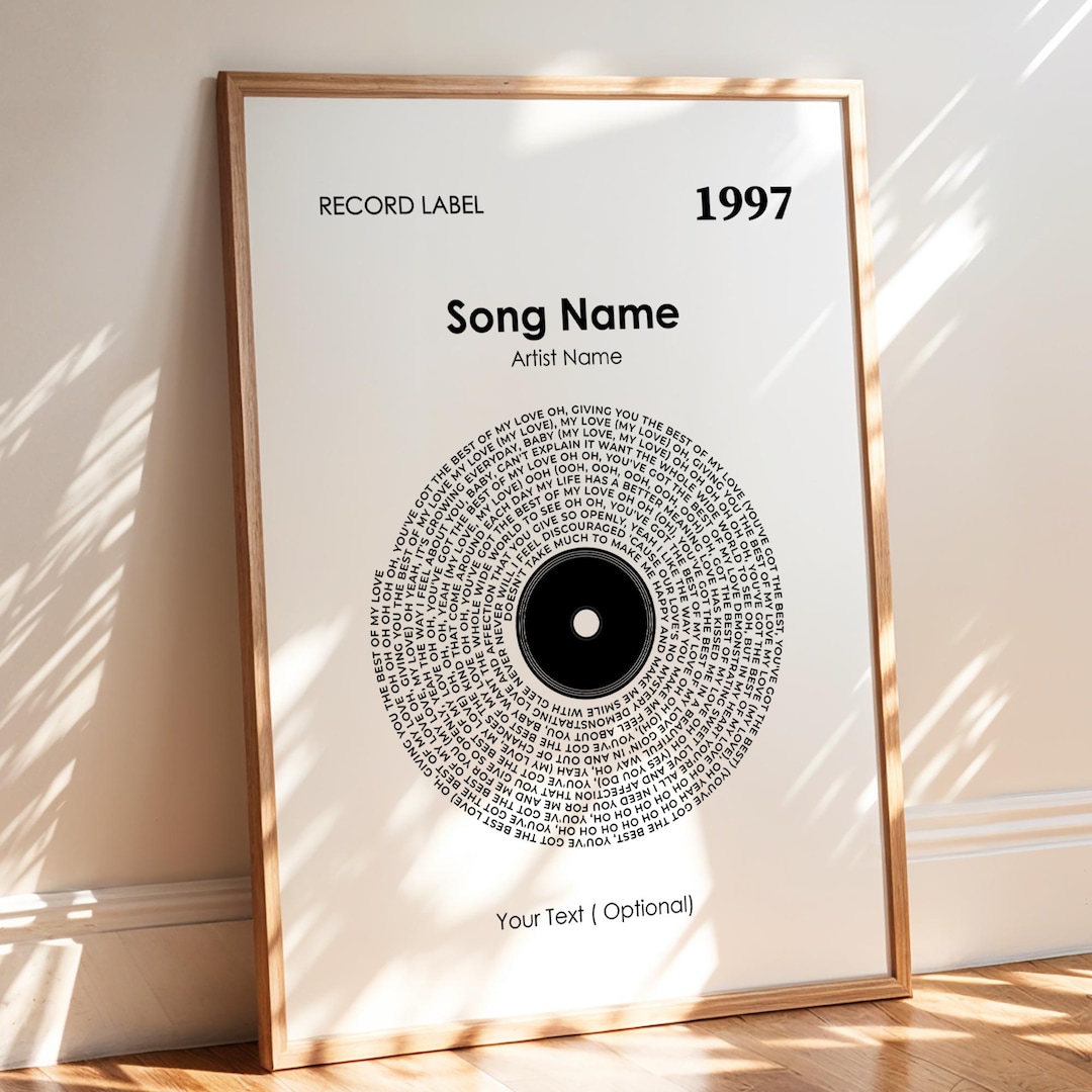 Lyric Frame Custom Vinyl Lyrics Framed Print, Custom Music Poster, Custom Song Gift ...