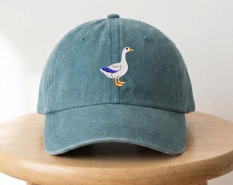 Embroidered Goose Hat, Unisex Baseball Cap, Funny Animal Lover Hat, Silly Goose, Farmcore Hat, Cottagecore Vibes Goose Embroidery Hat