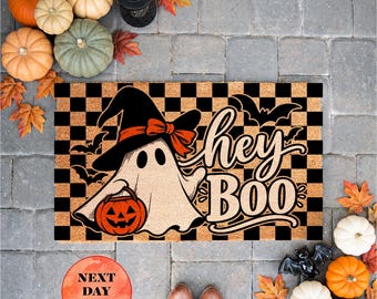 Hey Boo Doormat, Spooky Season, Witchy Decor, Halloween Ghost