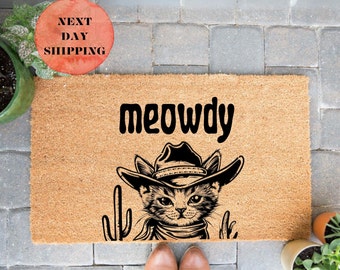 Meowdy Cat Doormat, Cowboy Kitty Welcome Mat