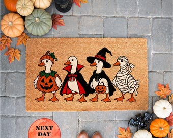 Halloween Geese Doormat, Spooky Pumpkin Design, Fall Home Decor