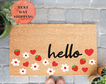 Strawberry Doormat Summer, Colorful Doormat for Spring, Strawberry Decor, Welcome Doormat, Gift for Her, Daisy Decor, Flower Mat, Home Gifts