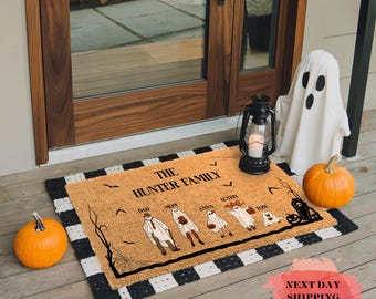 Personalized Halloween Doormat, Halloween Gifts, Halloween Decor, New Home Gift, Family Name Doormat, Ghost Doormat, Custom Doormat