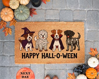 Happy Howl O Ween Door Mat, Natural Coconut Fiber, Halloween Home Decor