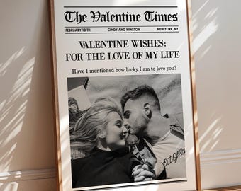 Valentines Day Couple Newspaper Sign, Editable Valentine Newspaper, Valentine&#39;s Day Gift, Gift for Girlfriend, Newspaper Wall Art Print