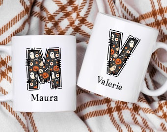 Personalized Spooky Initial Mug, Custom Halloween Name Mug, Creepy Fall Gift