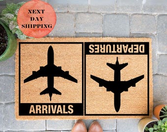 Arrivals And Departures Plane Doormat, Home Doormat, Housewarming Gift, Airplane Mat, Pilot Gift, Airport Gift, Porch Decor, New Home Gift