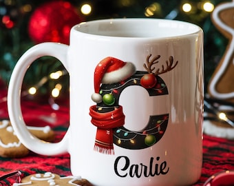 Personalized Christmas Mug, Monogram Letter Coffee Mug, Custom Holiday Gift