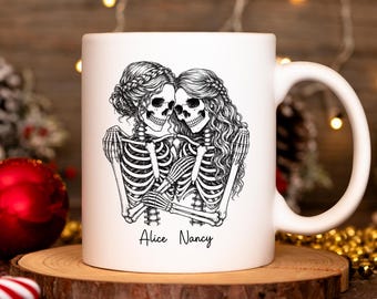 Halloween Skeleton Besties Mug, Custom Ceramic Mug, Funny Sayings, Spooky Season
