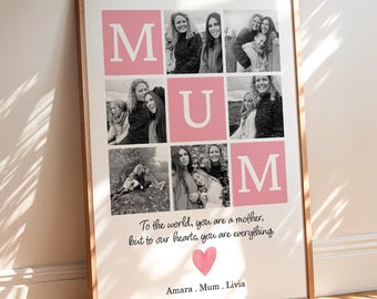 Personalized Mum Photo Frame, Custom Picture Frame, Picture Collage Art, Mother's Day Gift, Family Wall Art, Keepsake Gift, Mom Gift