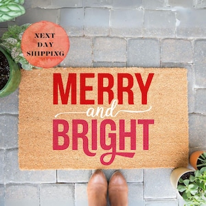 Merry And Bright Doormat, Christmas Doormat, Holiday Gift, Doormat Outdoor, Front Door Mat, Front Porch Decor, New Home Gift, Welcome Mats