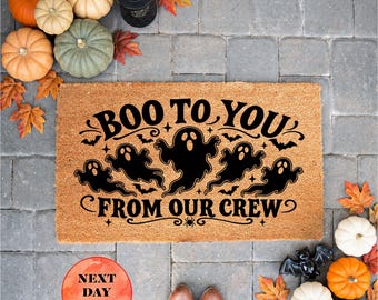 Boo To You From Our Crew Doormat, Natural Coconut Fiber, Halloween Welcome Mat