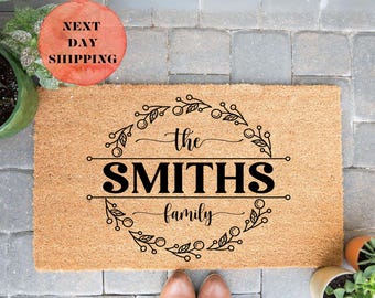 Custom Family Name Doormat, Personalized Doormat, Closing Gift, Housewarming Gift, Wedding Gift, Name Doormat, Personalized Gift, Doormat