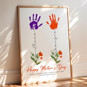 Mother&#39;s Day Handprint Art, Custom Mom Gift, Personalized Gift, Mother&#39;s Day Gift, Handprint Art, Birthday Gift, Floral Wall Art, Mom Gift