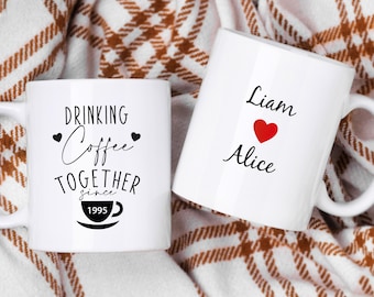 Drinking Coffee Together Since 1975 Couple Mug, Custom Husband Gift, Wedding Anniversary Mug, Anniversary Gift, Couple Gift, White Mug