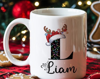 Christmas Initial Coffee Mug, Personalized Holiday Gift