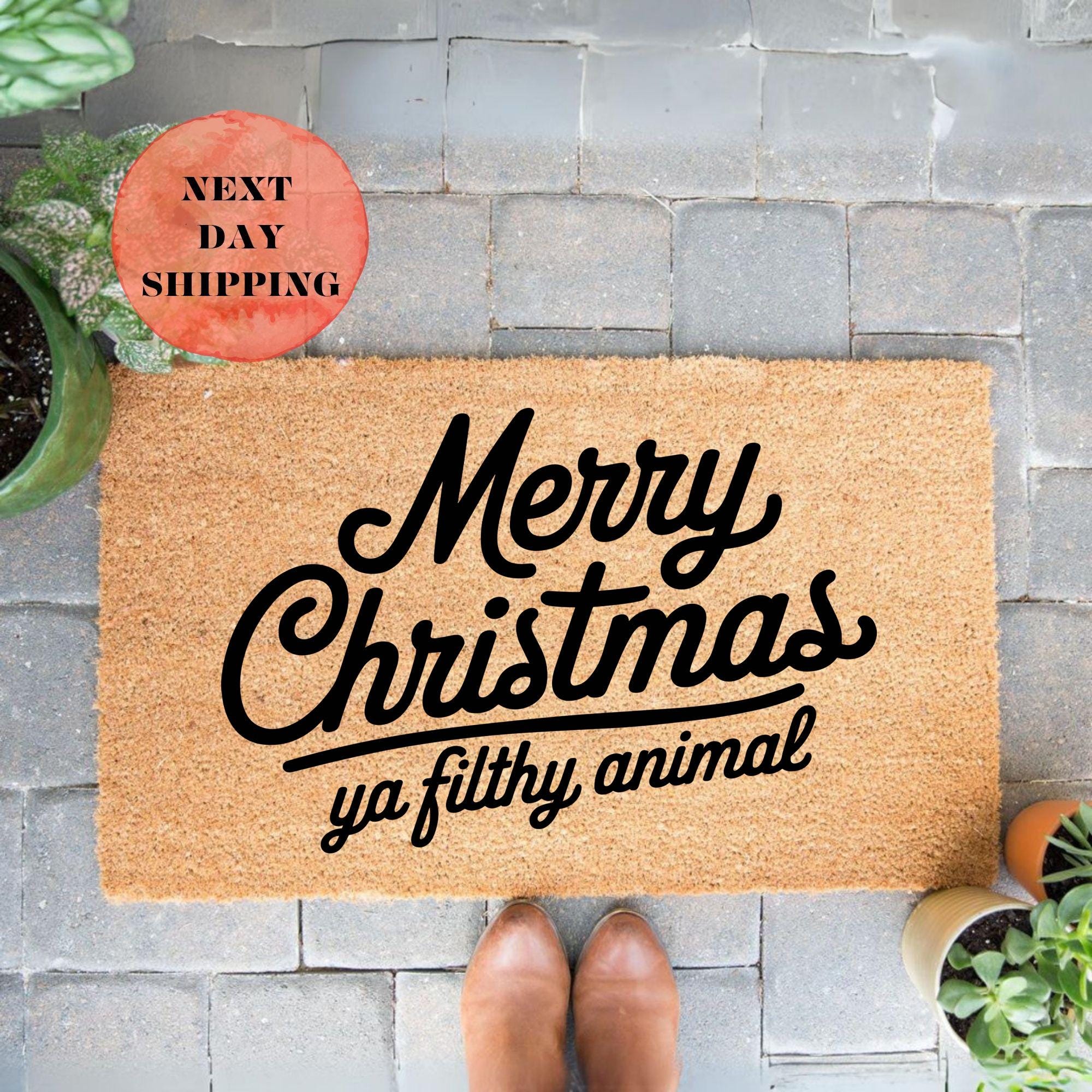Merry Christmas Ya Filthy Animal Doormat, Patio Decor, Winter Doormat, Holiday Gift, Doormat Outdoor, Front Porch Decor, Funny Doormat