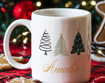 Personalized Christmas Tree Mug, Custom Holiday Gift