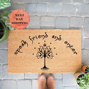 Speak Friend And Enter Doormat, Geek Chic Doormat, Nerdy Housewarming Gift, Elvish Door Mat, Closing Gift, New Home Owner Gift, Movie Mat