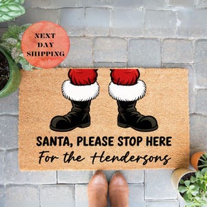 Santa Please Stop Here Doormat, Patio Decor, Christmas Doormat, Holiday Gift, Doormat Outdoor, Housewarming Gift, Home Decor, Coir Doormat