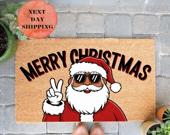 Merry Christmas Doormat, Santa Doormat, Christmas Doormat, Hippie Decor, Front Door Mat, Christmas Gift, Holiday Doormat, Xmas Decor