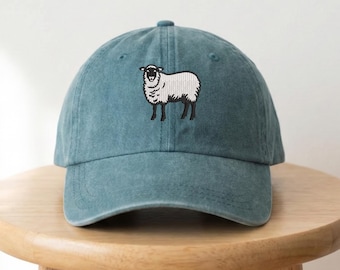 Embroidered Cute Sheep Baseball Cap, Embroidery Farm Animal Dad Hat, Farmhouse Gift, Farmer Gift, Cottagecore Farm Hat, 100% Cotton Dad Hat