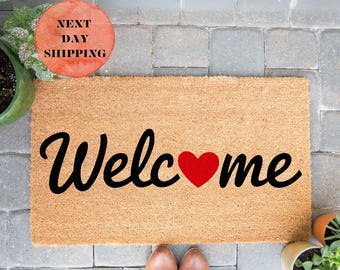 Welcome Heart Doormat, Welcome Doormat, Housewarming Gift, New Home Gift, Outdoor Doormat, Front Doormat, Front Porch Decor, Home Decor