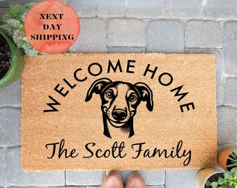 Personalized Dog Welcome Doormat, Dog Welcome Mat, Home Doormat, Housewarming Gift, Coir  Doormat, Dog Owner Gift, Family Name Doormat