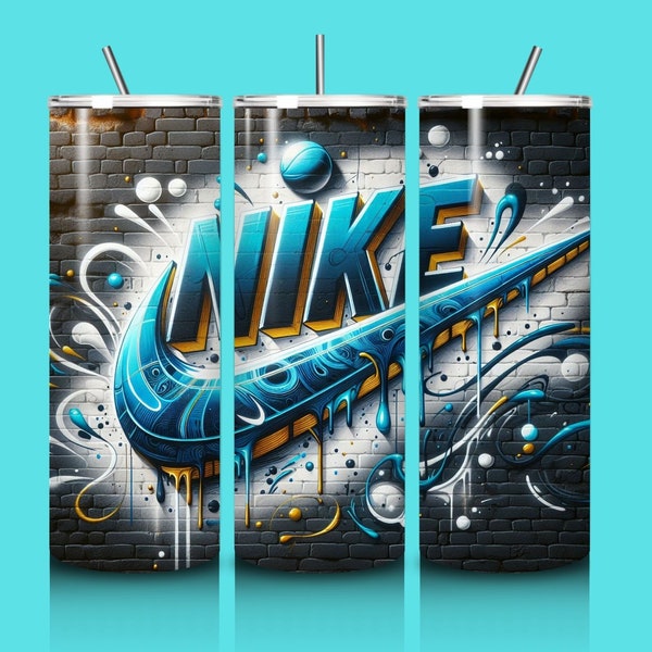 Blue and Black, Trending, New, 2024, Tumbler wrap, Nike, Sublimation, AI, Graffiti,  Brick wall, Digital Download, JPG + pdf 300 ppi