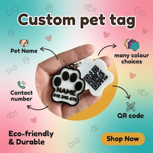 Personalised QR Code Dog Tag, Custom Paw Print Pet ID Tag, Scannable Smart Dog ID Tag, Lightweight Cat Tag