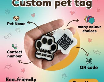 Personalised QR Code Dog Tag, Custom Paw Print Pet ID Tag, Scannable Smart Dog ID Tag, Lightweight Cat Tag