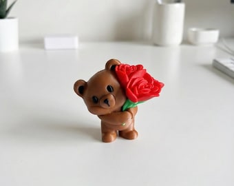 Brown Teddy Bear with Rose – Keepsake Gift