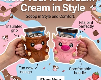 Highland Cow Ice Cream Pint Holder with Snack Drawer