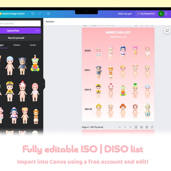 ISO | DISO Sonny Angel Customizable and Editable Canva Template