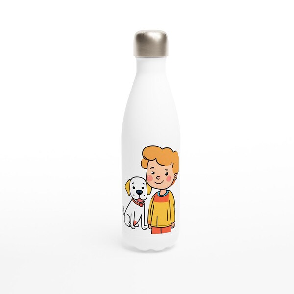 Weiße Edelstahl-Wasserflasche (17oz) mit tollem Kinderbild