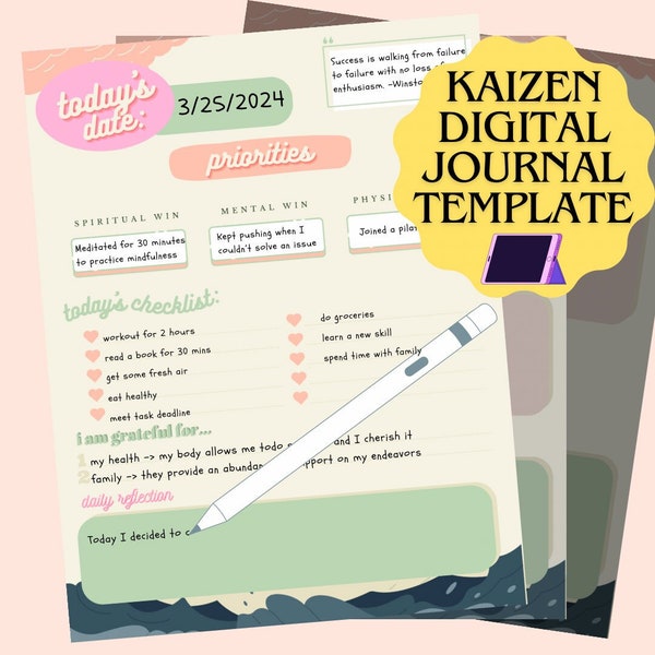 Kaizen Productivity and Self-Improvement Digital Journal Template (Goodnotes & Notability Compatible)