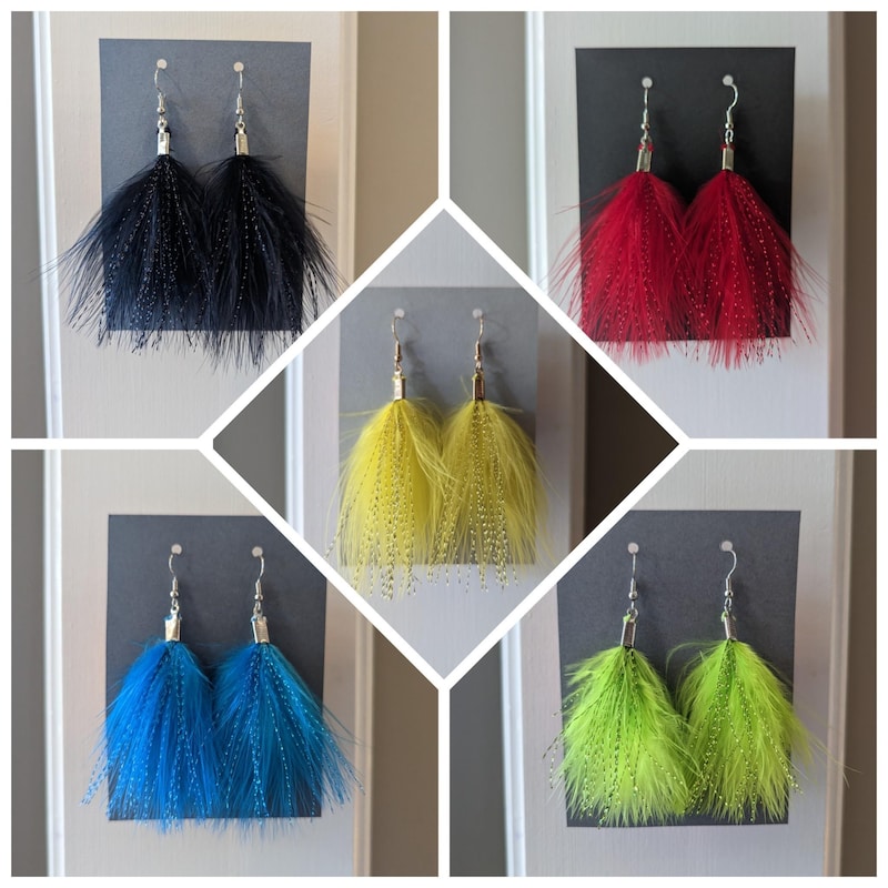 Cobalt Pom Marabou Feather Earrings main image 0
