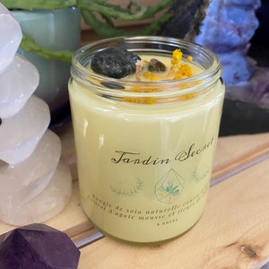 Natural soy candle with citrus essential oils, Citrus scented candle, Intention candle, Candle with crystal and flowers