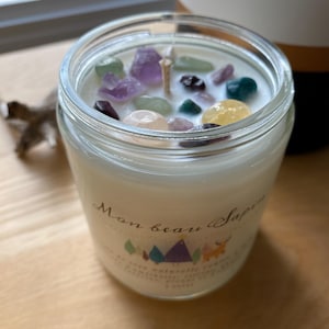 Christmas Candle, Fir Scented Soy Candle, Natural Soy Candle with Crystals, Intention Candle, Holiday Gift,