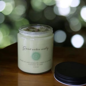 Scented natural soy candle, Lemon grapefruit orange and geranium essential oil, Soy candle and jade crystals