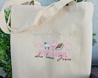 Embroidered Christian Canvas Tote Bag: Bible Study Church Bag