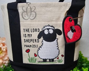 The Lord is my Shepherd Psalm 23:1  Embroidered Mini Tote Bag,  Canvas Mini Tote Bags Christian Gift,  Custom Mini Tote Bag, Psalm