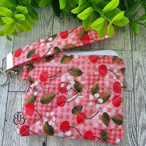 Estuche acolchado con cremallera, cartera de mano, monedero de muñeca, estuche para tarjetas, lápiz labial, tarjetero, estuche con cerezas