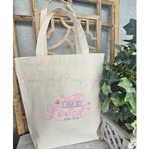 Embroidered &quot;I am So Loved&quot; Canvas Tote Bag - Christian Gift